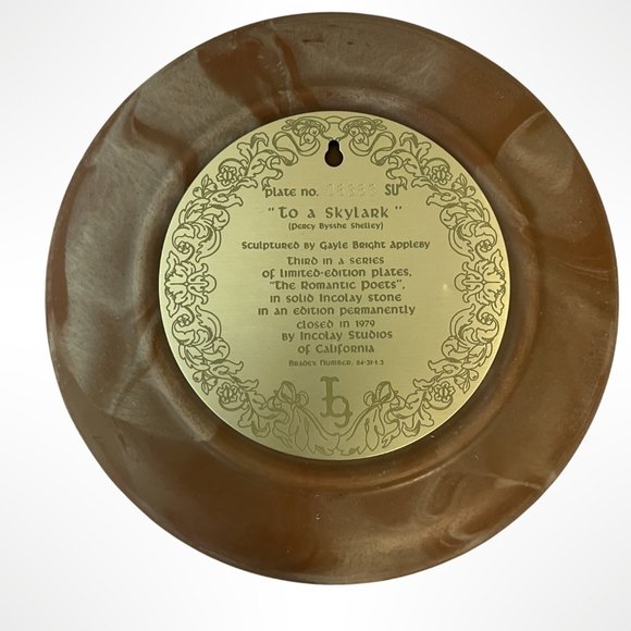 Inolay Stone Hand Crafted Art Plate -Romantic Poet Series To A Skylark -Shelly - Picture 6 of 6